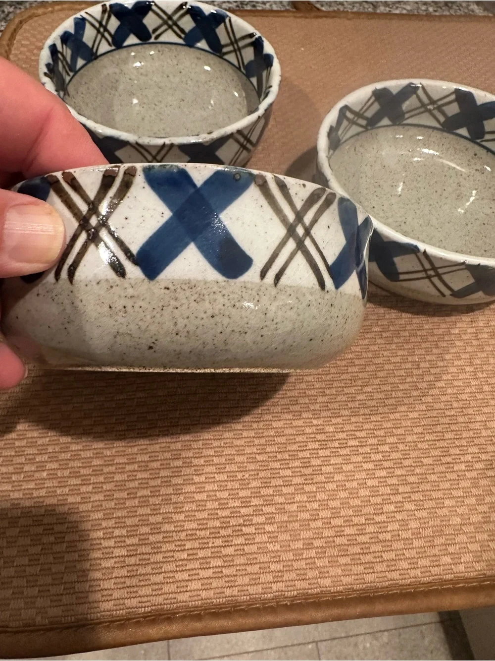 Vintage Otagiri Stoneware - Hand Painted Blue Criss Cross
